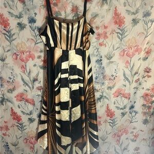Vintage Elegant Black and Gold Striped Dress